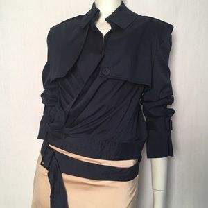 Jean Paul Gaultier Navy Blue Draped Trench Jacket